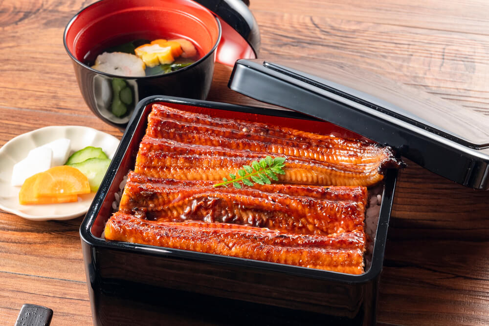 Grilled unagi rice bowl served at a Narita restaurant